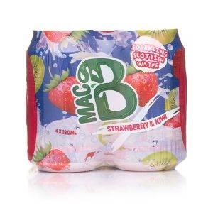A 4-pack multi-pack of Macb Strawberry and Kiwi flavoured sparkling water